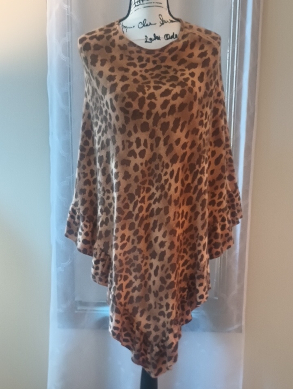Claudia Nichole Leopard Print Cashmere Poncho Top - Brown